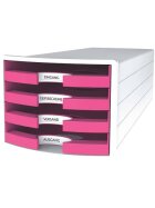 HAN Schubladenbox IMPULS - A4/C4, 4 offene Schubladen, weiß/pink