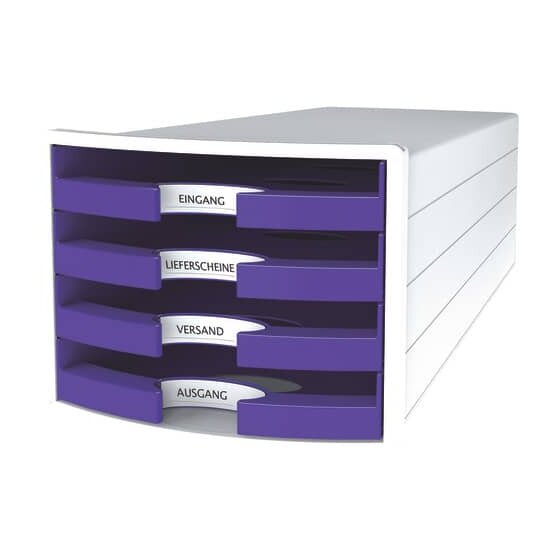HAN Schubladenbox IMPULS - A4/C4, 4 offene Schubladen, weiß/lila