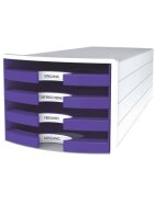HAN Schubladenbox IMPULS - A4/C4, 4 offene Schubladen, weiß/lila