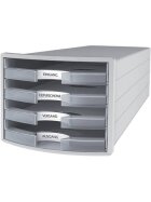 HAN Schubladenbox IMPULS - A4/C4, 4 offene Schubladen, lichtgrau/transluzent-klar
