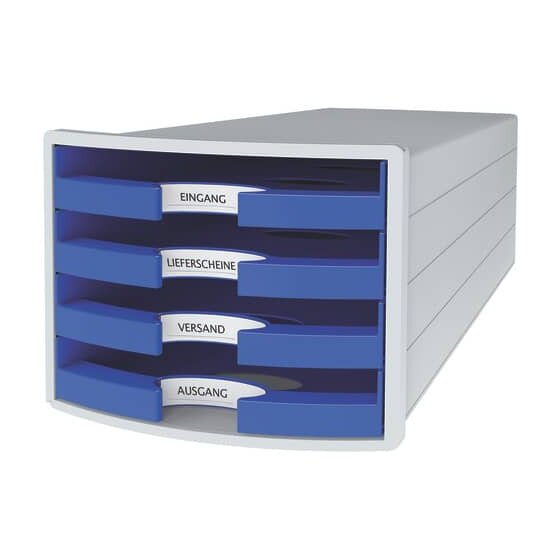 HAN Schubladenbox IMPULS - A4/C4, 4 offene Schubladen, lichtgrau/blau