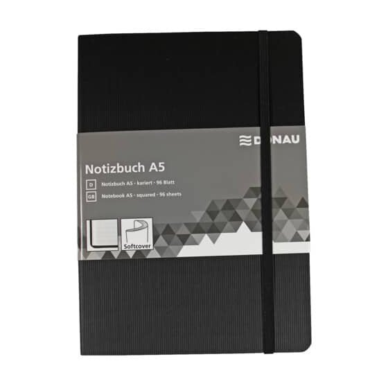 DONAU Notizbuch - A5, kariert, 192 Seiten, schwarz
