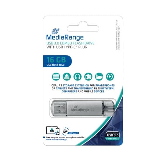 MediaRange USB Stick 3.1 Kombo-Speicherstick, mit USB Type-C™ Stecker - 16 GM