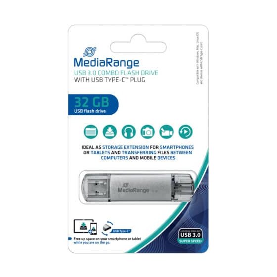 MediaRange USB Stick 3.1 Kombo-Speicherstick, mit USB Type-C™ Stecker - 32 GB