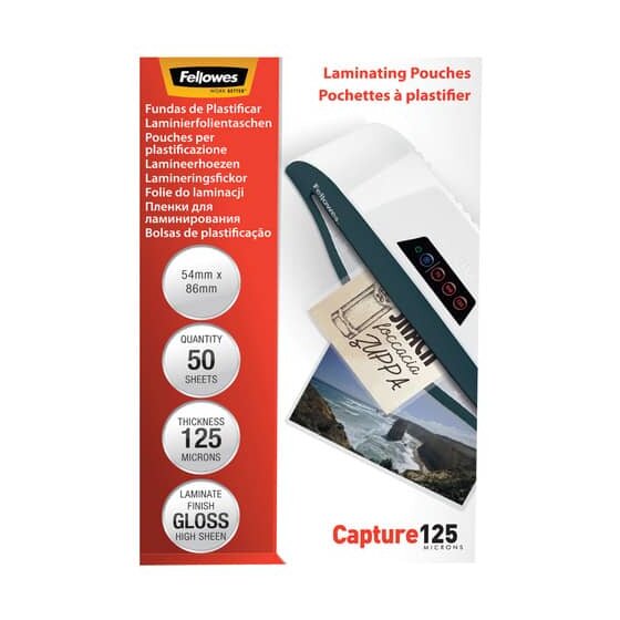 Fellowes® Laminierfolie Capture - 86 x 54 mm, glänzend, 125 mym, 50 Stück