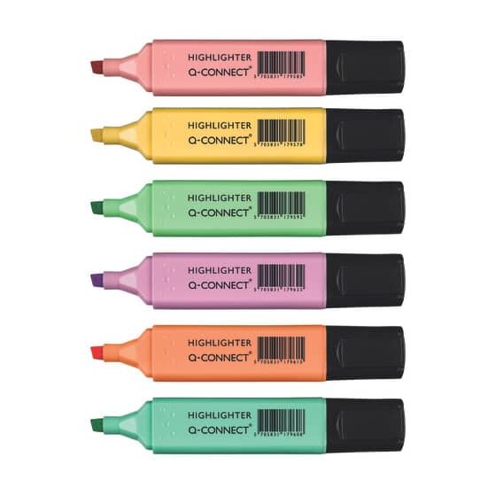 Q-Connect® Textmarker - ca. 2 - 5 mm, 6-er Pack pastell sortiert