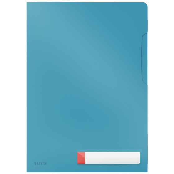 Privacy Sichthülle Cosy, A4, oben und seitlich geöffnet, blau, mit Etikettenhalter, blickdichtes PP, 1 Packung = 3 Stück