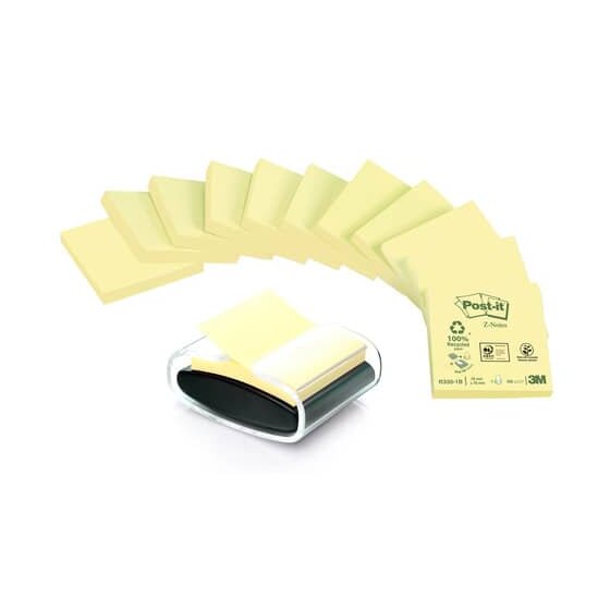 Post-it® SuperSticky Haftnotizspender für  Z-Notes, gefüllt, schwarz/transparent + 12 Block
