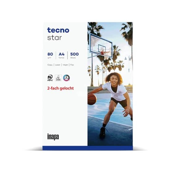 TECNO Kopierpapier tecno® star - A4, 80 g/qm, weiß, 500 Blatt, 2-fach gelocht