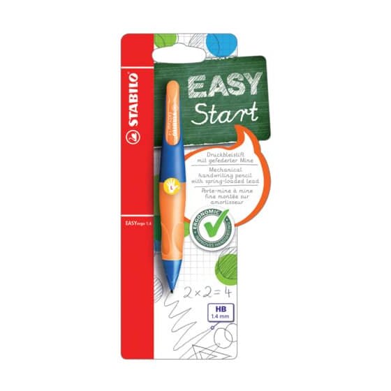 STABILO® Ergonomischer Druck-Bleistift für Linkshänder - EASYergo 1.4 in ultramarinblau/neonorange - Einzelstift - inklusive 3 dünner Minen - Härtegrad HB