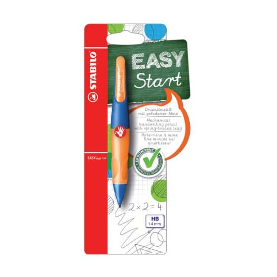 STABILO® Ergonomischer Druck-Bleistift für Rechtshänder - EASYergo 1.4 in ultramarinblau/neonorange - Einzelstift - inklusive 3 dünner Minen - Härtegrad HB