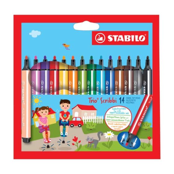 STABILO® Gefederter Dreikant-Filzstift - Trio Scribbi - 14er Pack - mit 14 verschiedenen Farben
