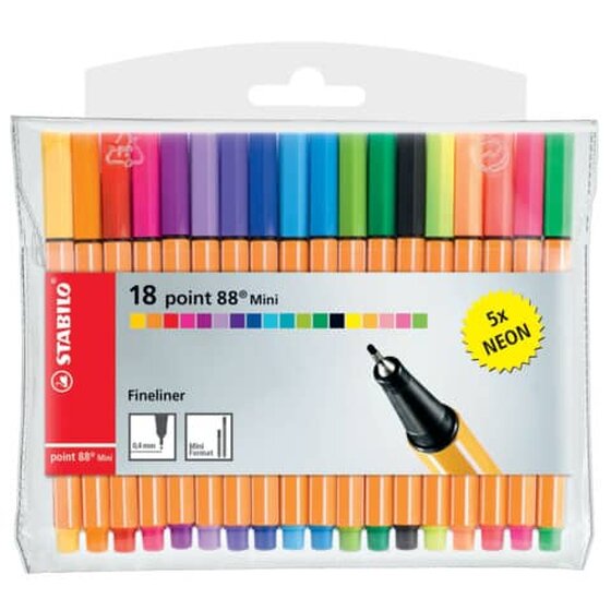 STABILO® Fineliner - point 88 Mini - 18er Pack - mit 18 verschiedenen Farben inklusive 5 Neonfarben