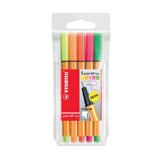 STABILO® Fineliner point 88® Etui Mini - 5er Pack - mit 5 verschiedenen Neonfarben