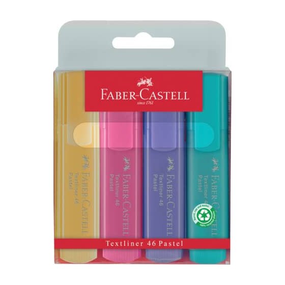 FABER-CASTELL Textmarker TL 46 Pastell + Superfluor - Etui, 4 Farben sortiert