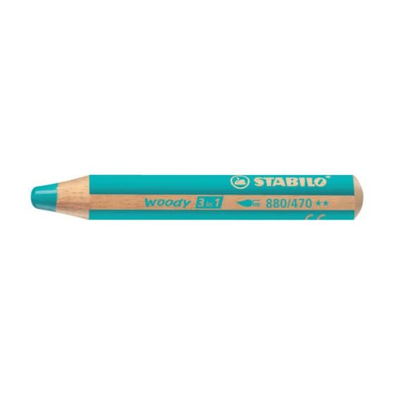 STABILO® Buntstift, Wasserfarbe & Wachsmalkreide - woody 3 in 1 - Einzelstift - türkis