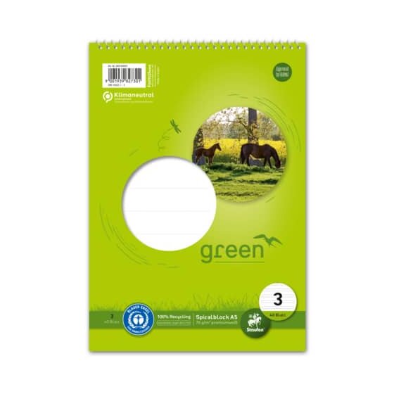 Staufen® green Spiralblock LIN3 A5 40 Blatt 70g/qm 14 Doppellinien farbig