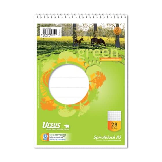 Staufen® green Spiralblock LIN28 A5 40 Blatt 70g/qm 5mm kariert mit Randlinien