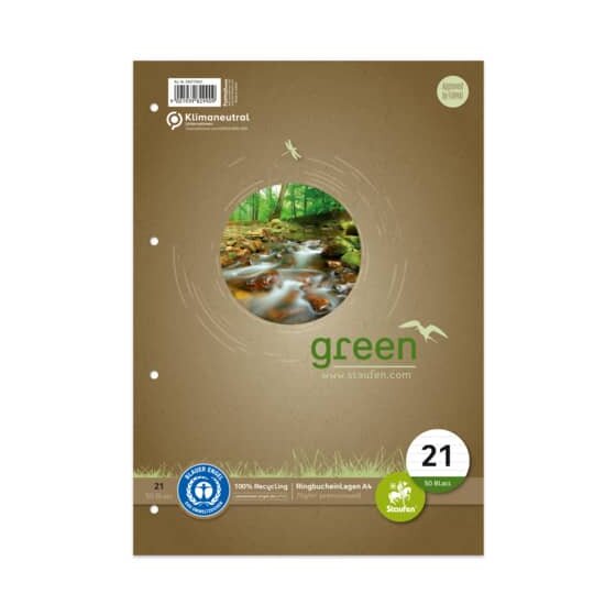 Staufen® green Ringbucheinlage - LIN21, A4, 50 Blatt, 70g/qm, 9mm, liniert