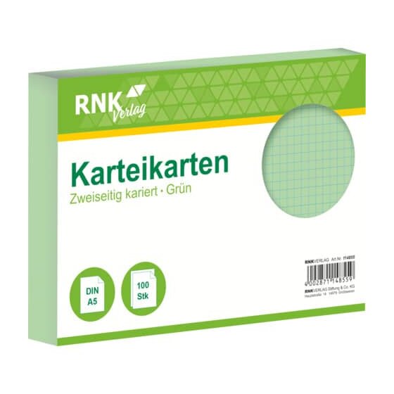 RNK Verlag Karteikarten - DIN A5, kariert, grün, 100 Karten
