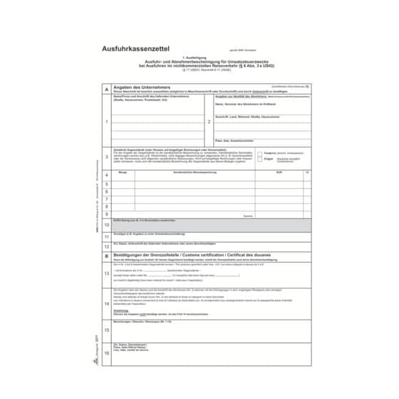 RNK Verlag Ausfuhrkassenzettel / Abnehmerbescheinigung Umsatzsteuer - SD, 1x3 Blatt, DIN A4