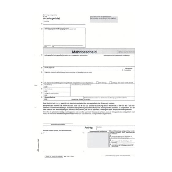 RNK Verlag Antrag Mahn- und Vollstreckungsbescheid Arbeitsgericht - SD, 1x5 Blatt, DIN A4