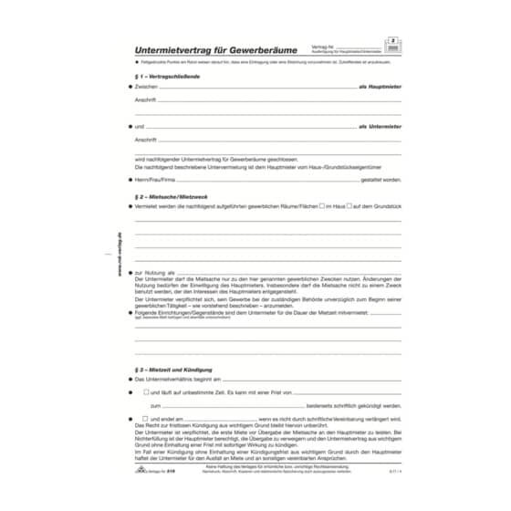 RNK Verlag Untermietvertrag für Gewerberäume, 4 Seiten, gefalzt auf DIN A4