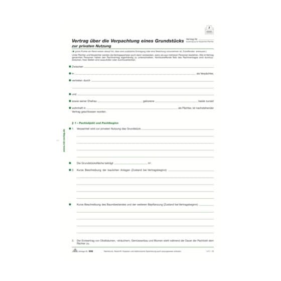 RNK Verlag Vertrag über die Verpachtung eines Grundstücks, 4 Seiten, gefalzt auf DIN A4