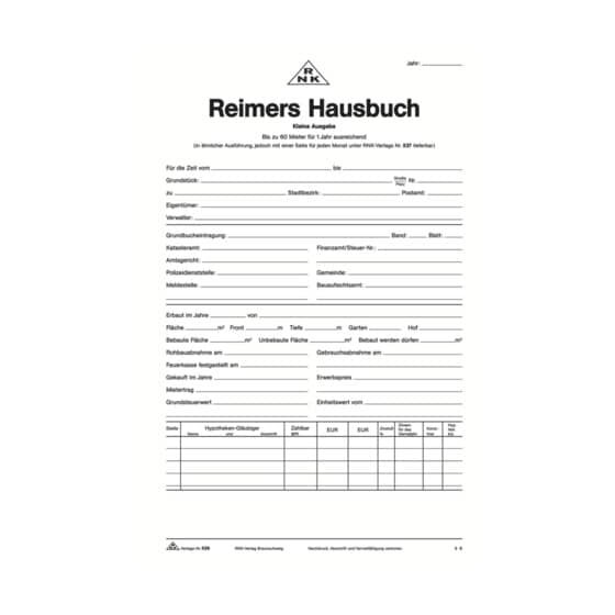 RNK Verlag Reimers Hausbuch, 1 Seite für je 3 Monate, mit Jahreszusammenstellung, DIN A4