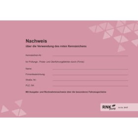 RNK Verlag Nachweisheft für rote Kennzeichen - 16...