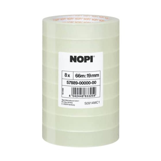 Nopi Klebefilm NOPI® transparent, PP, unsichtbar, Bandgröße (L x B): 66 m x 19 mm