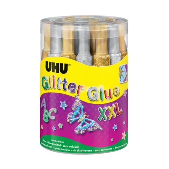 UHU® Young Creativ Glitter Glue ORIGINAL - 24 Tuben à 76 g,16 x gold+ 8 x silber