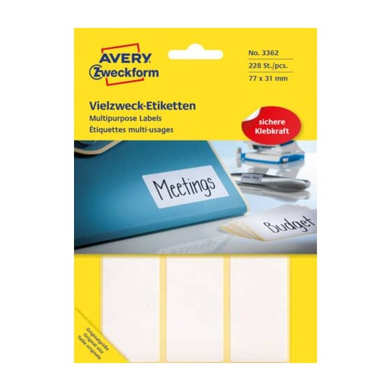 Avery Zweckform® 3362 Universal-Etiketten, 77 x 31 mm, 28 Blatt/224 Etiketten, weiß