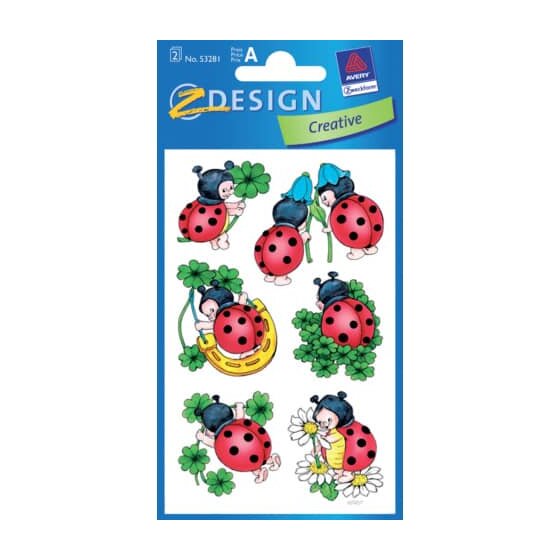 Avery Zweckform® Z-Design 53281, Deko Sticker, Marienkäfer, 2 Bogen/12 Sticker