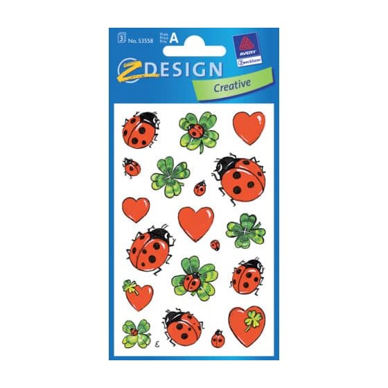 Avery Zweckform® Z-Design 53558, Deko Sticker, Glücks-Marienkäfer, 3 Bogen/57 Sticker