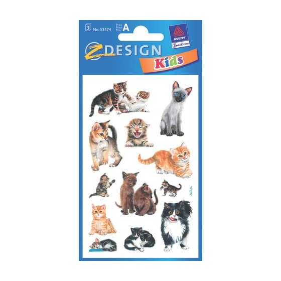 Avery Zweckform® Z-Design 53574, Kinder Sticker, Katzenbabies, 3 Bogen/36 Sticker