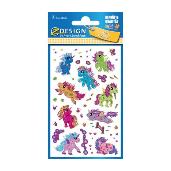 Avery Zweckform® Z-Design 56063, Glitter Sticker, Einhorn, 1 Bogen/15 Sticker