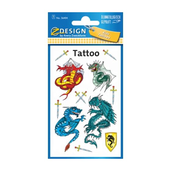 Avery Zweckform® Z-Design 56404, Kinder Tattoos, Drachen, 1 Bogen/11 Tattoo