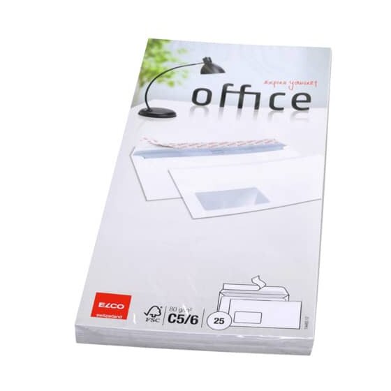 Elco Briefumschlag Office - C6/5, hochweiß, haftklebend, mit Fenster, 80 g/qm, 25 Stück