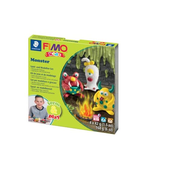 Staedtler® Modelliermasse FIMO® Kids Materialpackung Form & Play "Monster", 4 x 42 g