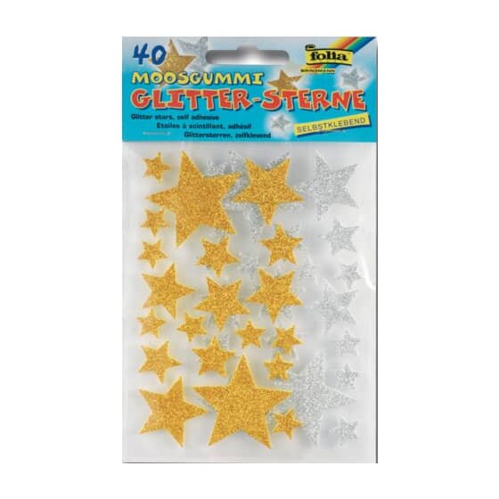 Folia Moosgummi Glitter Sticker - 40 Sterne sortiert, selbstklebend