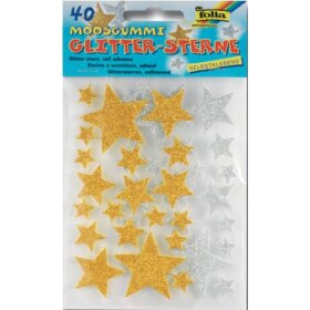 Folia Moosgummi Glitter Sticker - 40 Sterne sortiert,...