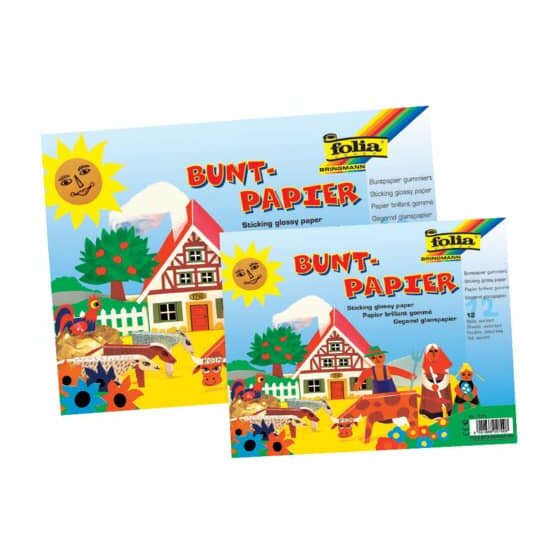 Folia Buntpapier Mappe - gummiert, 10 Farben sortiert, 21 x 30 cm