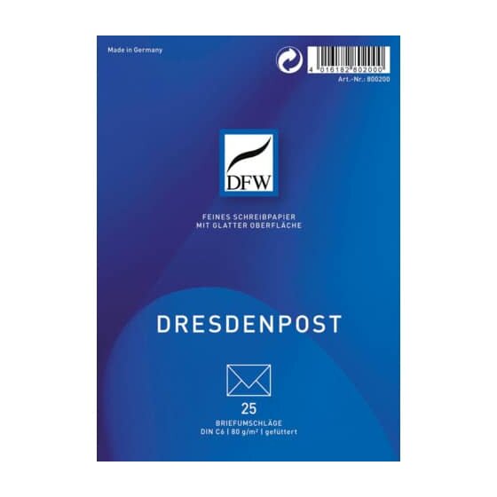 DFW Briefumschlag DresdenPost - DIN C6, gefüttert, 80 g/qm, 25 Stück