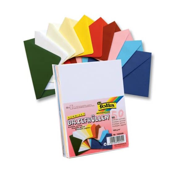 Folia Briefumschlag - C 6, 10 Farben sortiert,  120 g/qm, 50 Stück