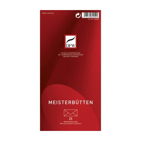 DFW Briefumschlag Meisterbütten - DIN lang, gefüttert, 80 g/qm, 25 Stück