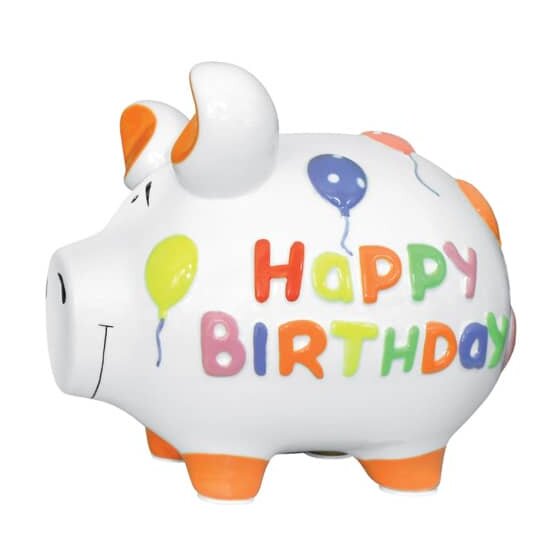 KCG Spardose Schwein "Happy Birthday" - Keramik, mittel