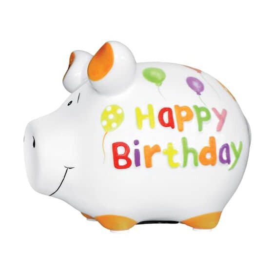 KCG Spardose Schwein "Happy Birthday" - Keramik, klein
