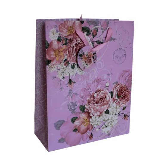 Geschenktragetasche Blume - 26 x 33 x 11 cm, rosa