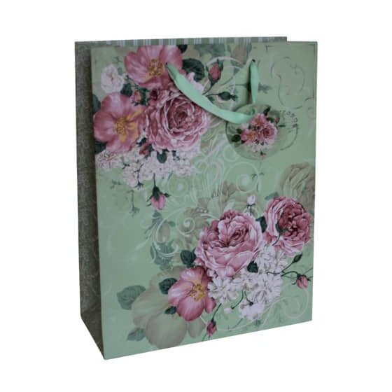 Geschenktragetasche Blume - 26 x 33 x 11 cm, grün